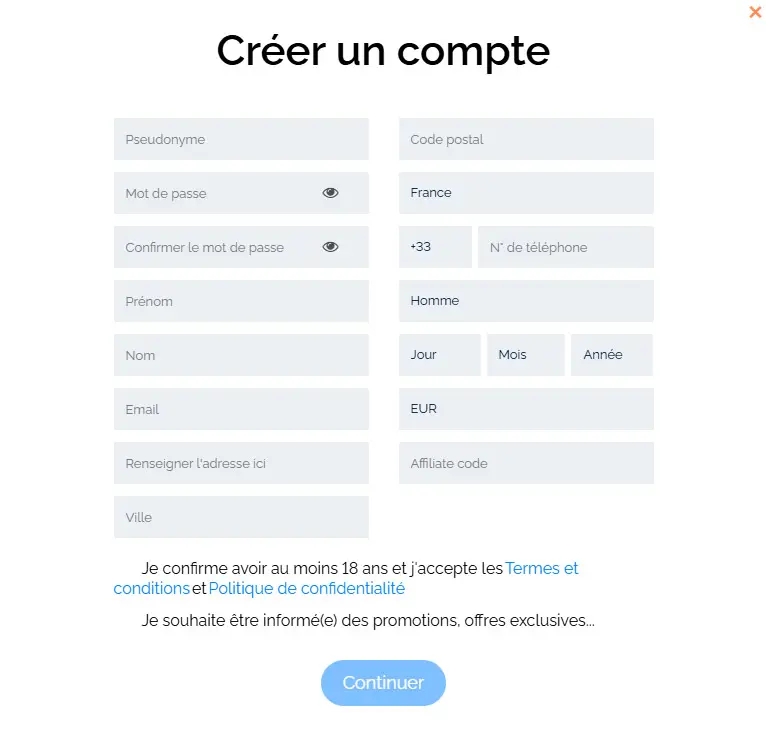 Processus d'inscription MRXBet Casino